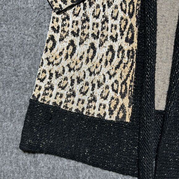 Chicos Leopard Print Long Cardigan Sweater Size‎ 3 Black Gold Cream - Picture 2 of 8